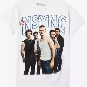 NSYNC Glitter Logo Boyfriend White Tee‎ Shirt Retro Women XL NWT